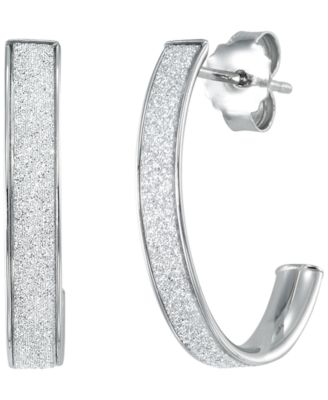 Glitter Polished 2-Pc. Set J-Hoop Earrings in Sterling Silver