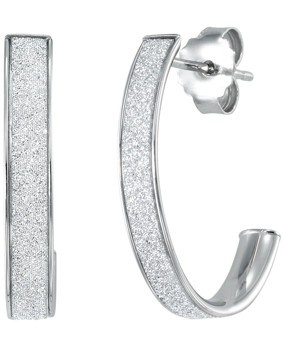 Macy's Glitter Polished 2-Pc. Set J-Hoop Earrings in Sterling Silver
