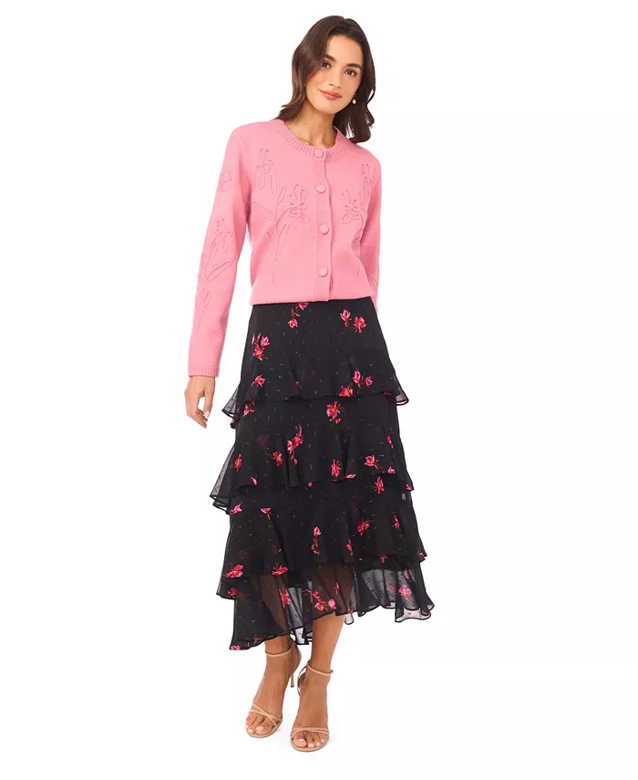 Women's Flower Embroidery Long Sleeves Cardigan Sweater - thumbnail 3
