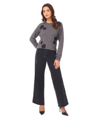 Women's Flower Applique Long Sleeves Sweater