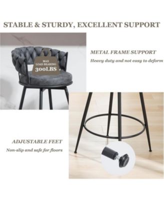 Swivel Bar Stools Set of 3, 24 Inches Modern Counter Height Bar Stools with Woven Back, Upholstered Suede Tall Barstools