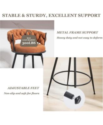 Swivel Bar Stools Set of 3, 24 Inches Modern Counter Height Bar Stools with Woven Back, Upholstered Suede Tall Barstools