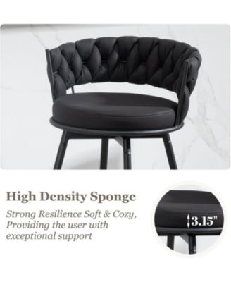 Swivel Bar Stools Set of 2, 24 Inches Modern Counter Height Bar Stools with Woven Back, Upholstered Suede Tall Barstools