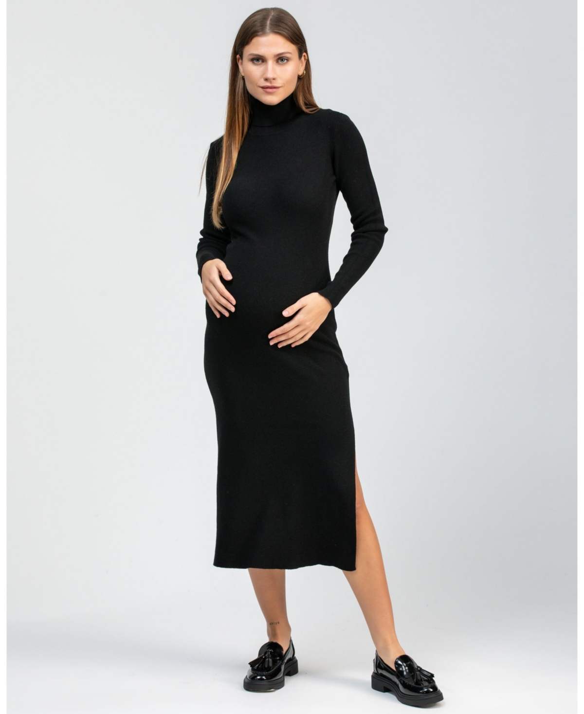 Maternity Turtleneck Maxi Dress Penelope with Side Slit
