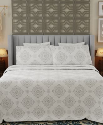 Brushed Cool Crisp 225-Thread Count Printed Cotton 4-Pc. Sheet Set, Queen