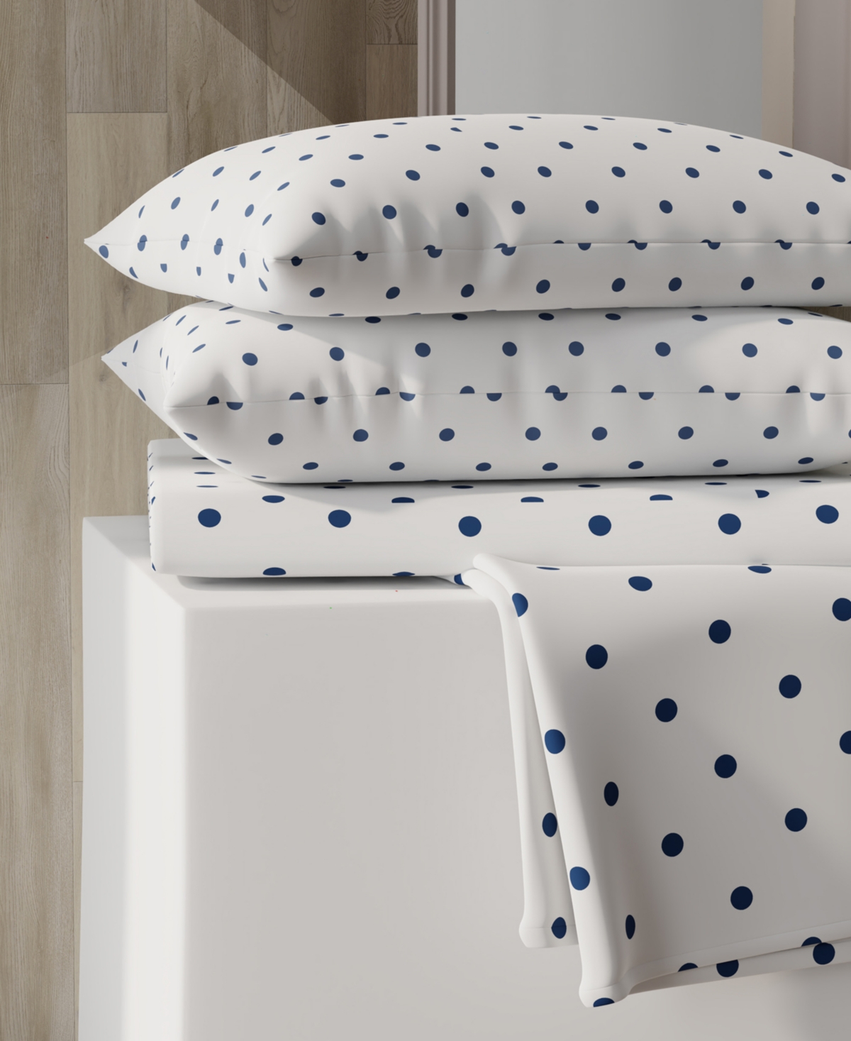 Color Sense Brushed Cool Crisp Printed Cotton 4-pc. Sheet Set, King In Blue