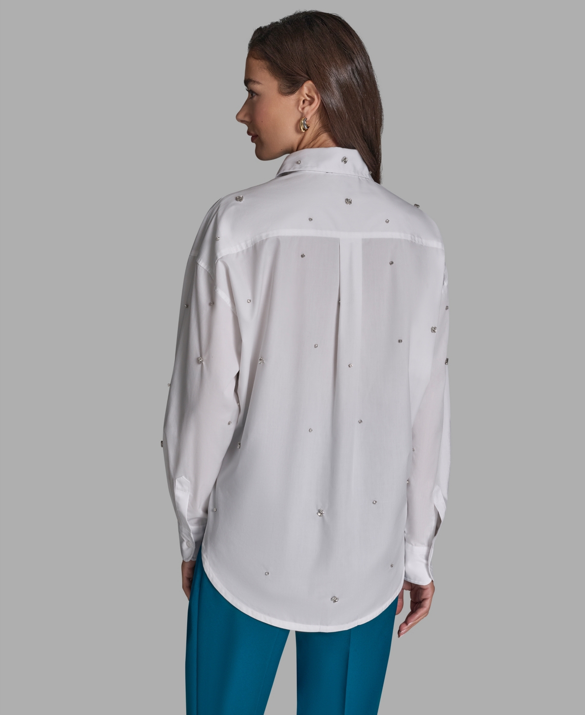 Bcbg Women's Rhinestone Button-Down Collared Top