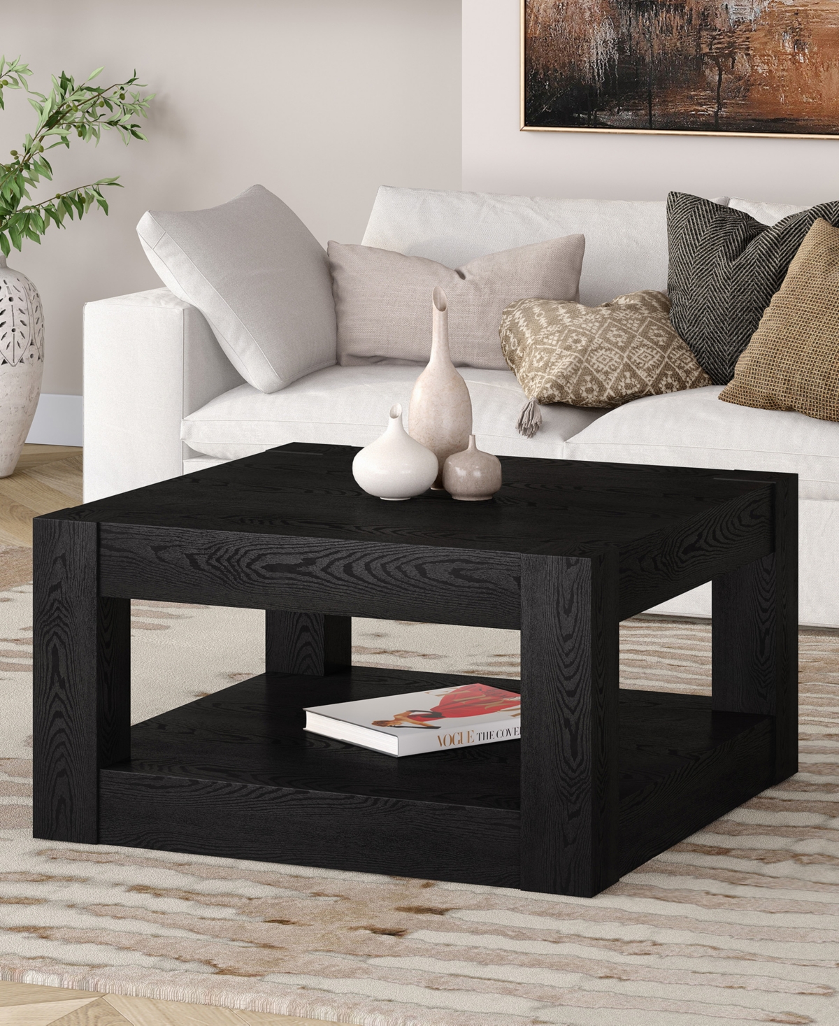 Hudson & Canal Hughes 32" Wood Wide Square Coffee Table In Black