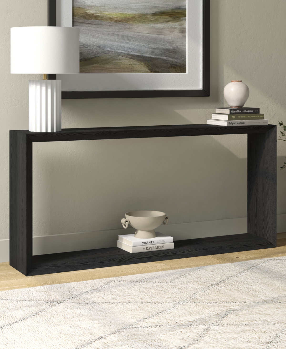 Hudson & Canal Osmond 64" Wood Wide Rectangular Console Table In Black