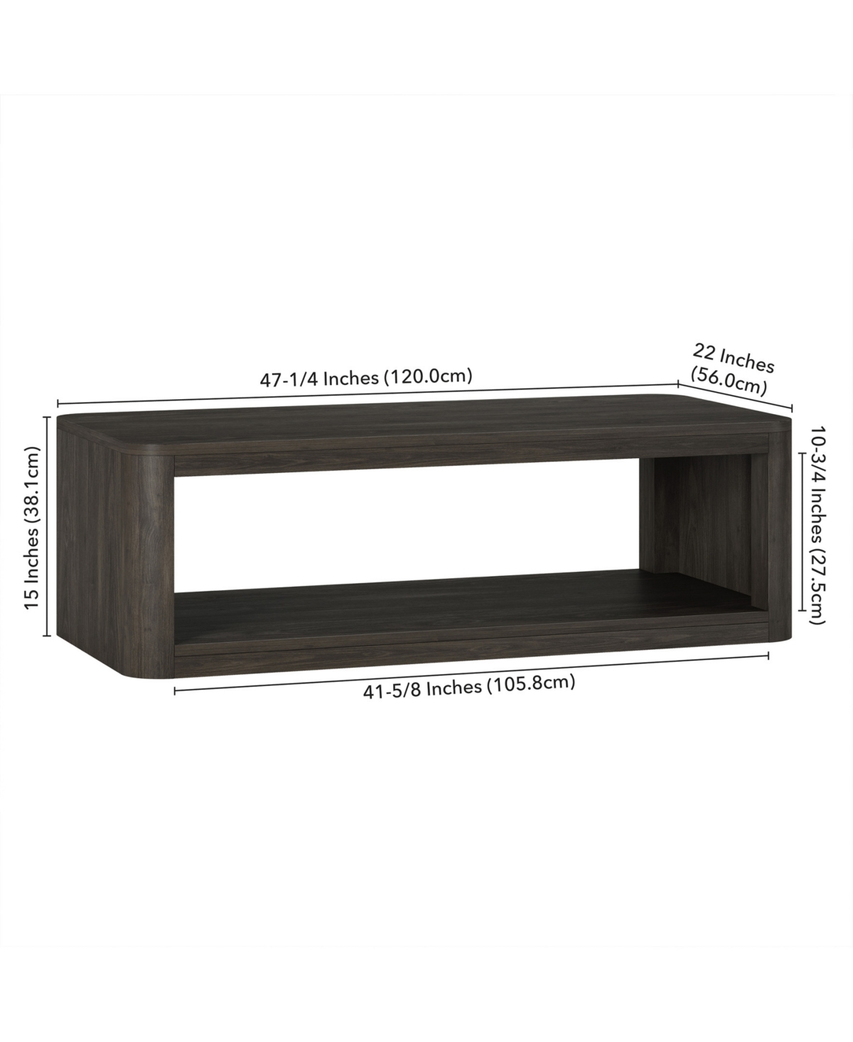 Hudson & Canal Kellan 47" Wood Wide Rectangular Coffee Table