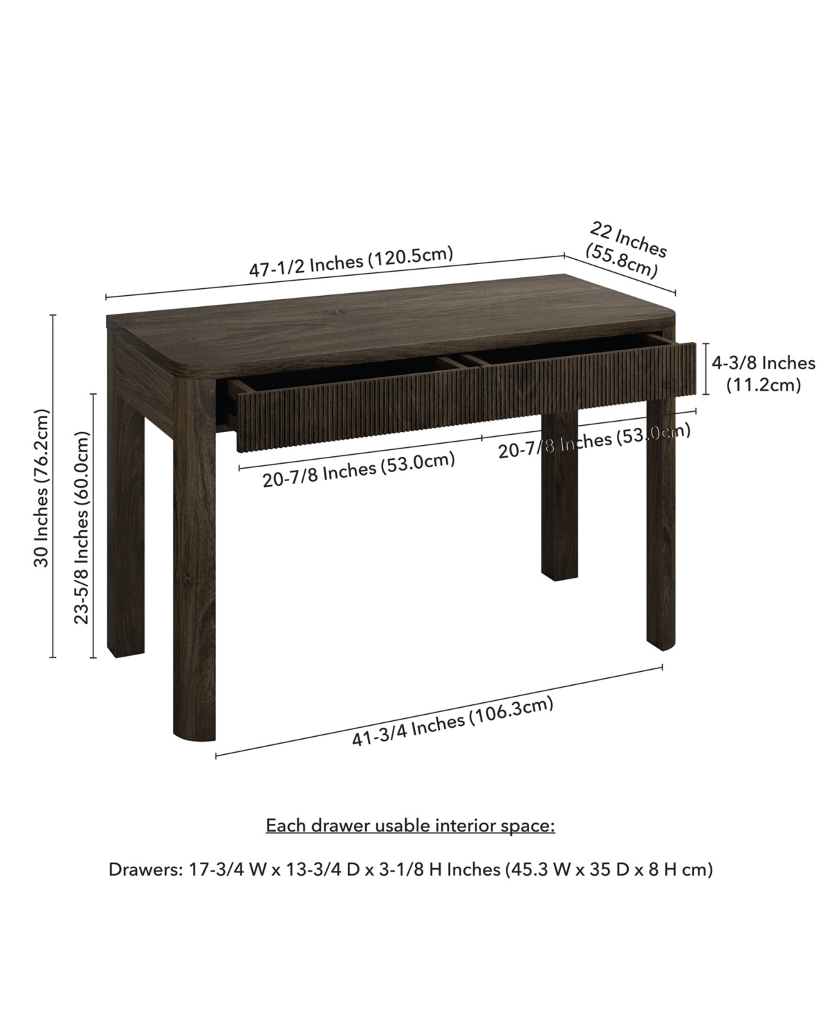 Hudson & Canal Mendoza 48" Wood Wide Rectangular Desk