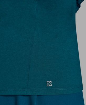 Women's Pleated Mock Neck Flutter Sleeve Top