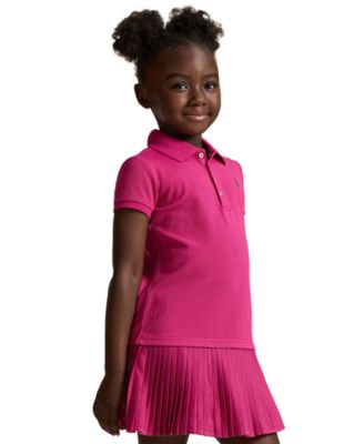 Girls 2T-6X Pleated Stretch Mesh Polo Dress