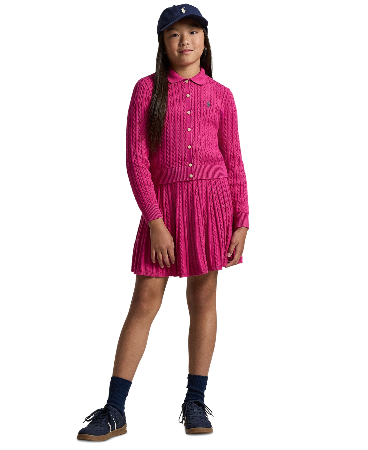 Polo Ralph Lauren Girls 7-16 2-Piece Cotton Cardigan Sweater and Skirt Set