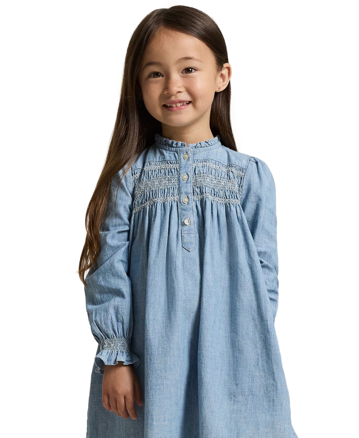 Polo Ralph Lauren Girls 2T-6X Smocked Round Neck Dress