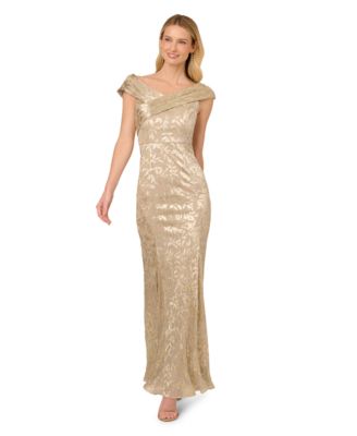 Adrianna Papell - Women's Foil Leaf Mermaid Gown