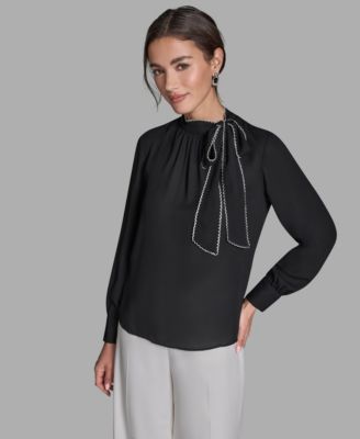 Women's Long-Sleeve Tie Neck Top