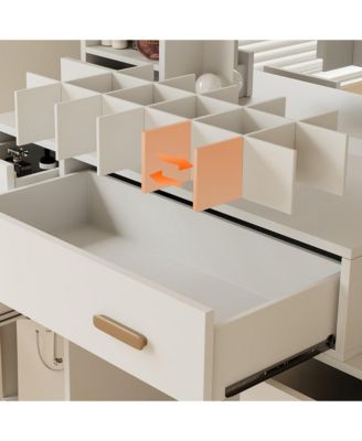 Makeup Vanity Desk with Mirror, Lights, Charging Station, 7 Drawers and 3 Cabinets