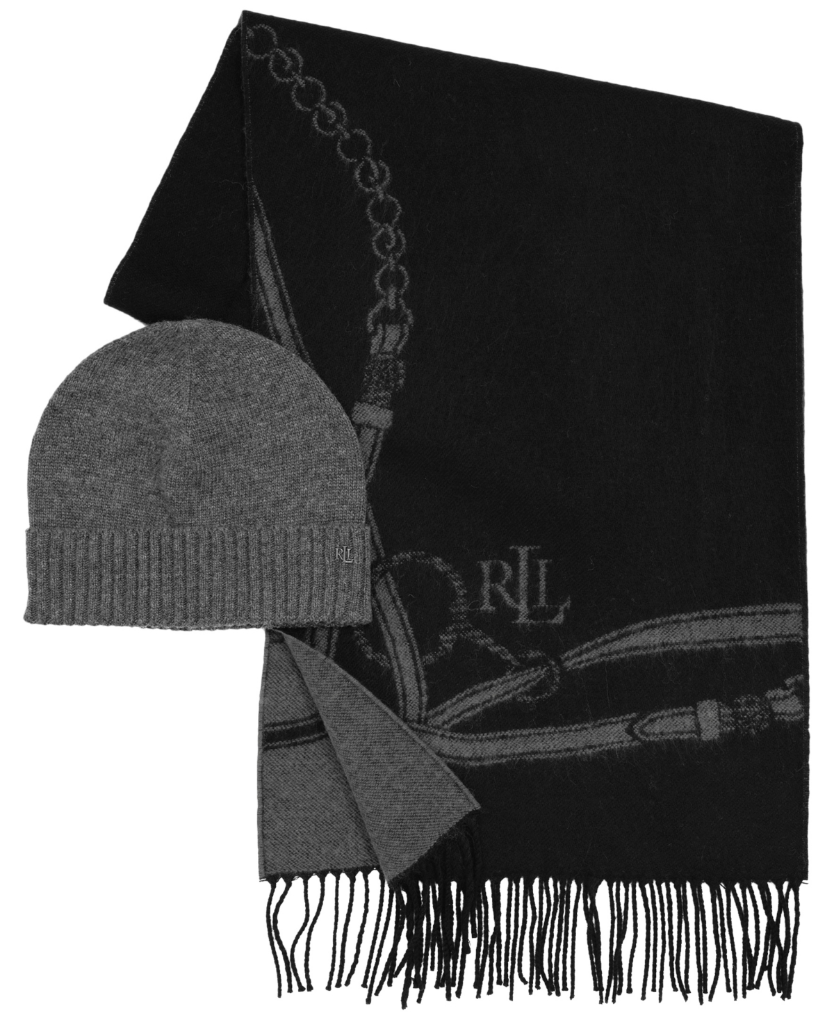 Lauren Ralph Equestrian Woven Scarf and Knit Hat Gift Set
