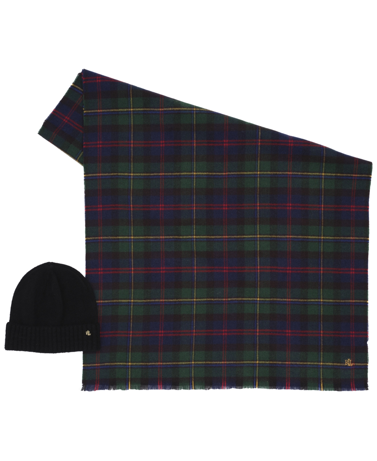 Ralph Lauren Woven Scarf And Knit Hat Gift Set In Green