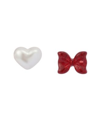 Faux Cultivated-Pearl Celestial Soiree Heart Bow Stud Earrings