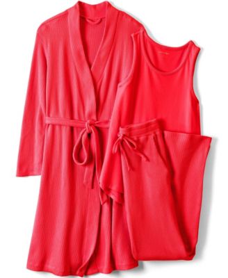 Women's Brushed Cozy Waffle Jersey 3 Piece Pajama Set - Tank Top Pant and Robe