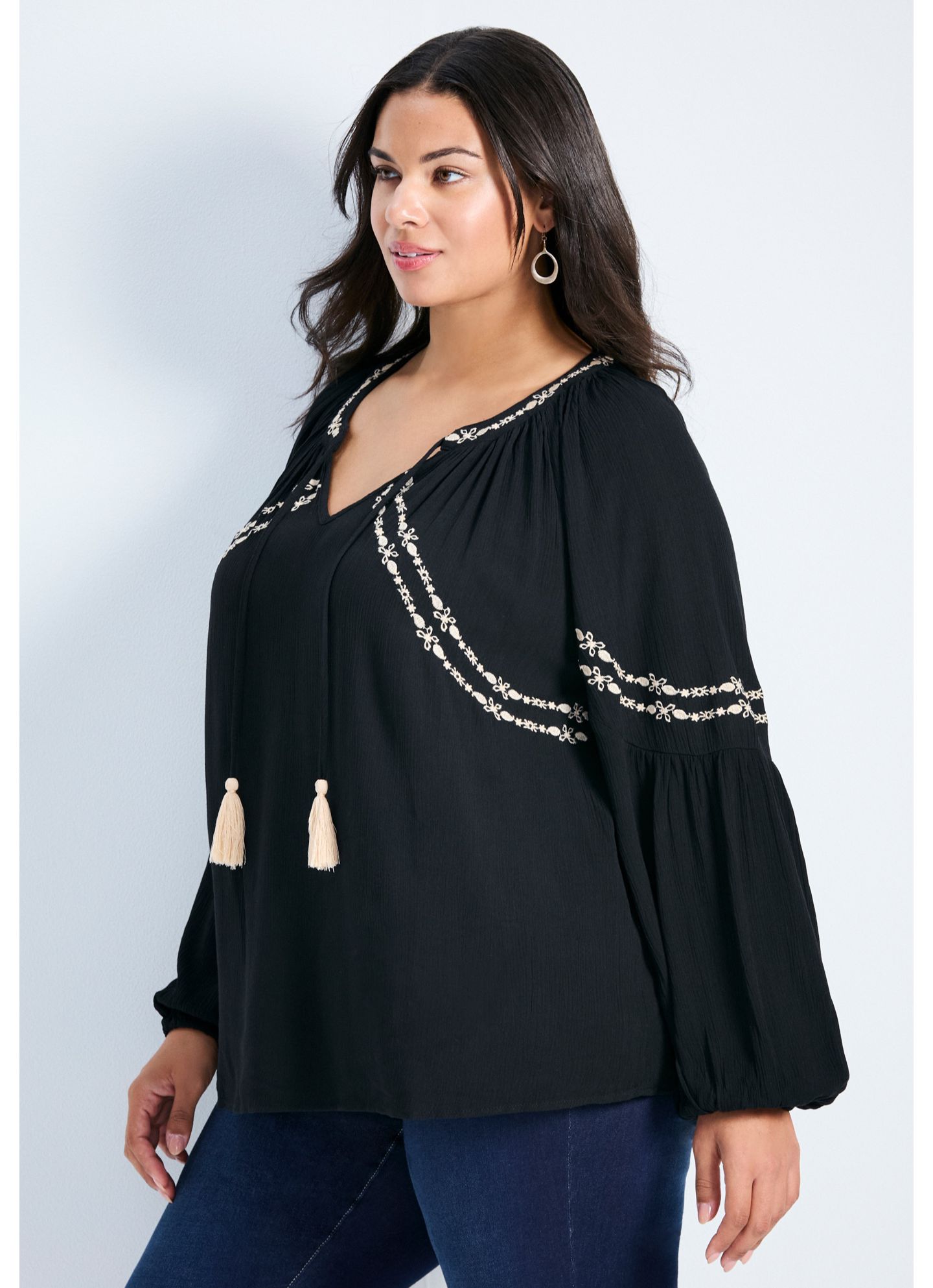 Женский топ Avenue Plus Size Isabelle Embroidered, цвет: Чёрный — фото 3
