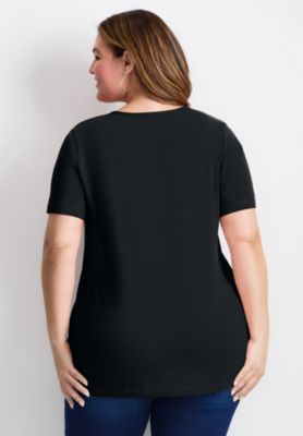 Women's Plus Size Triple Keyhole Short Sleeve Tee