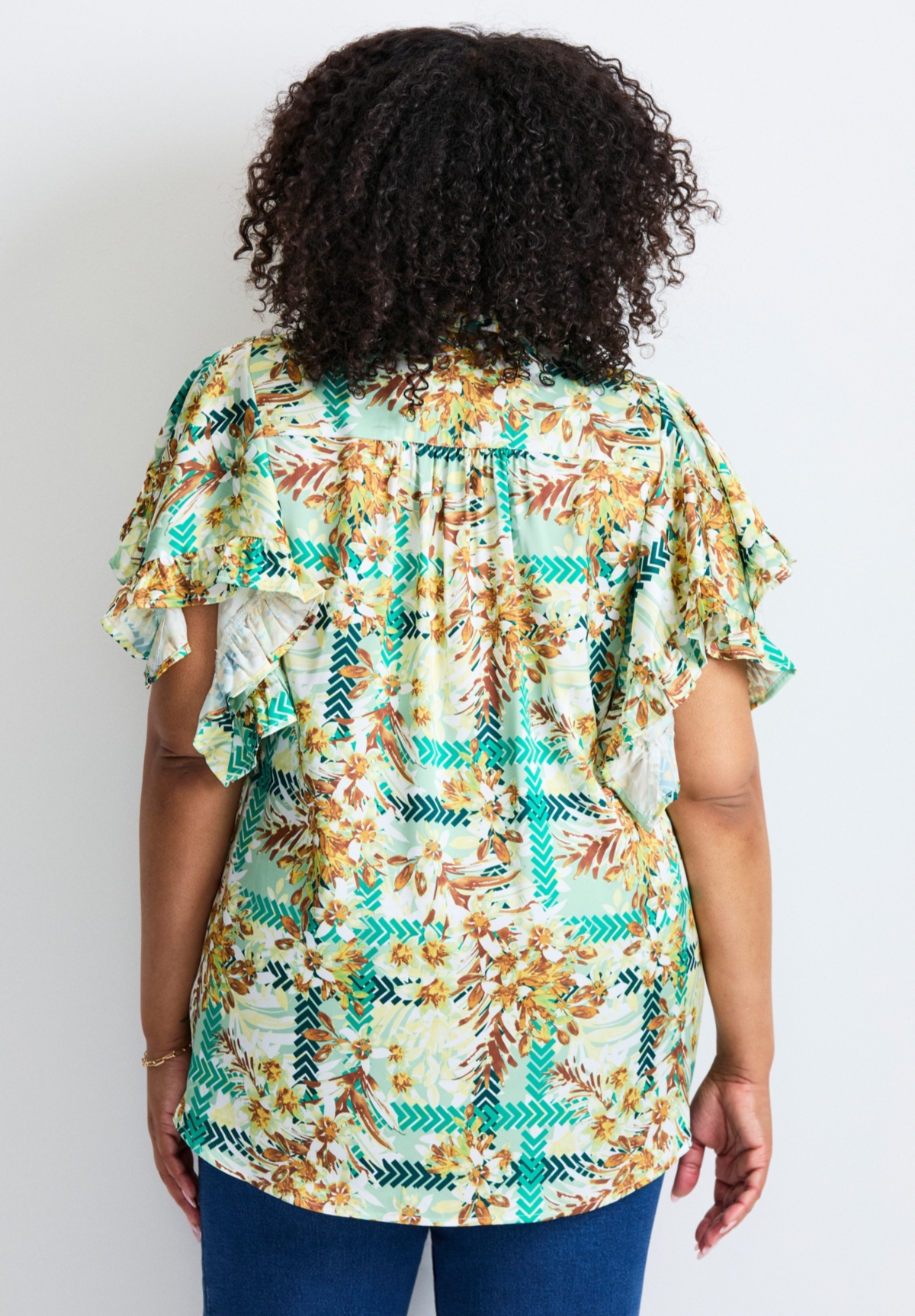 Avenue Women's Tie Front Scarf Sleeve Blouse