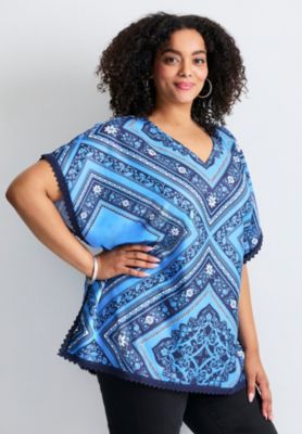 Women's Plus Size Crochet Trim Poncho Top