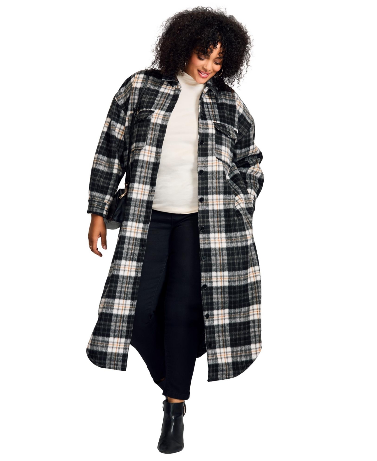 Avenue Women's Plus Brushed Long Shirt Jacket