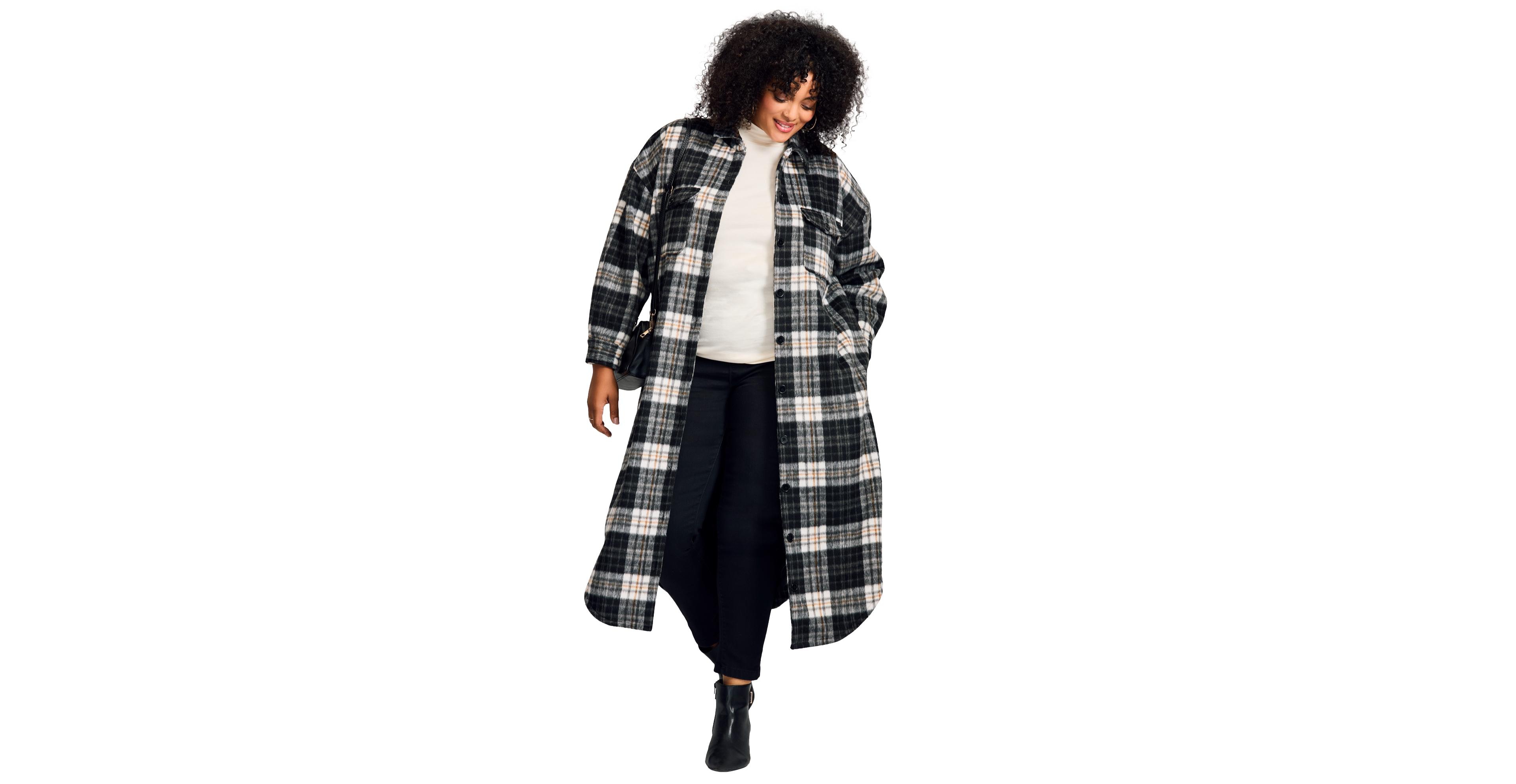 Avenue Women's Plus Brushed Long Shirt Jacket