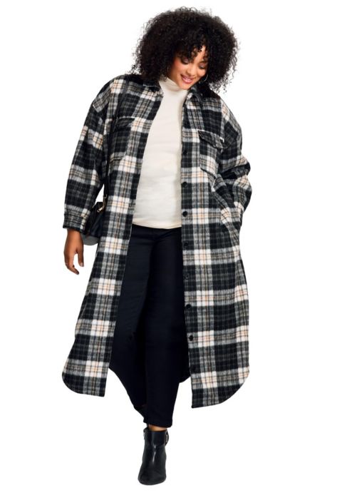 Женские куртки AVENUE Women's Plus Size Brushed Long Shirt Jacket