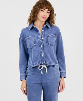 Petite Faux-Denim Knit Button-Front Shacket, Macy's Exclusive 