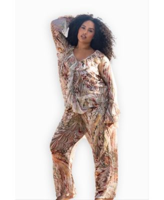 Women's Curve V-Neck Ruffle Printed Resort Top