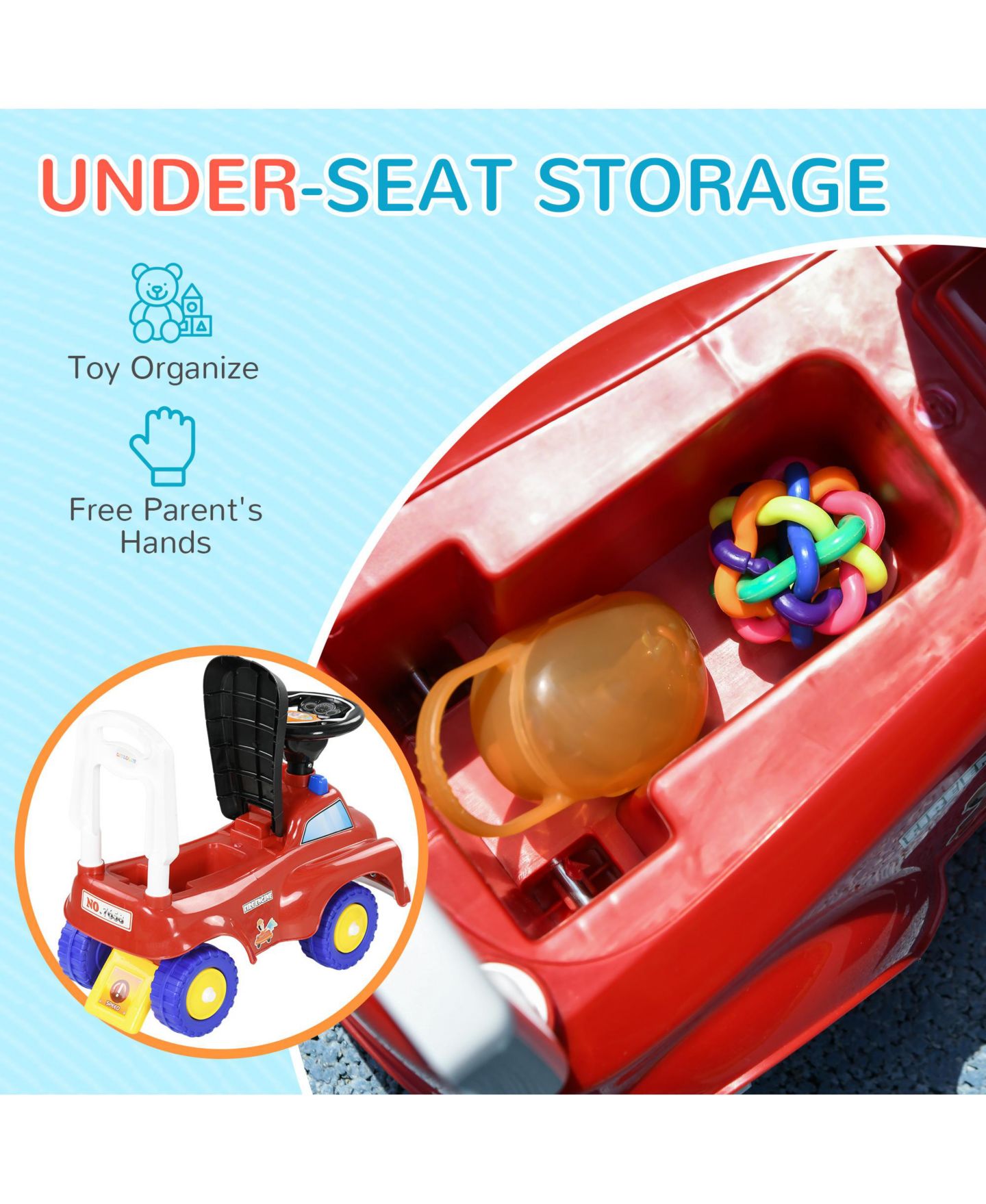 Детская игрушка Qaba Toddler Ride on Fire Truck with Music, Horn, Under Seat Storage, цвет: Красный — фото 5