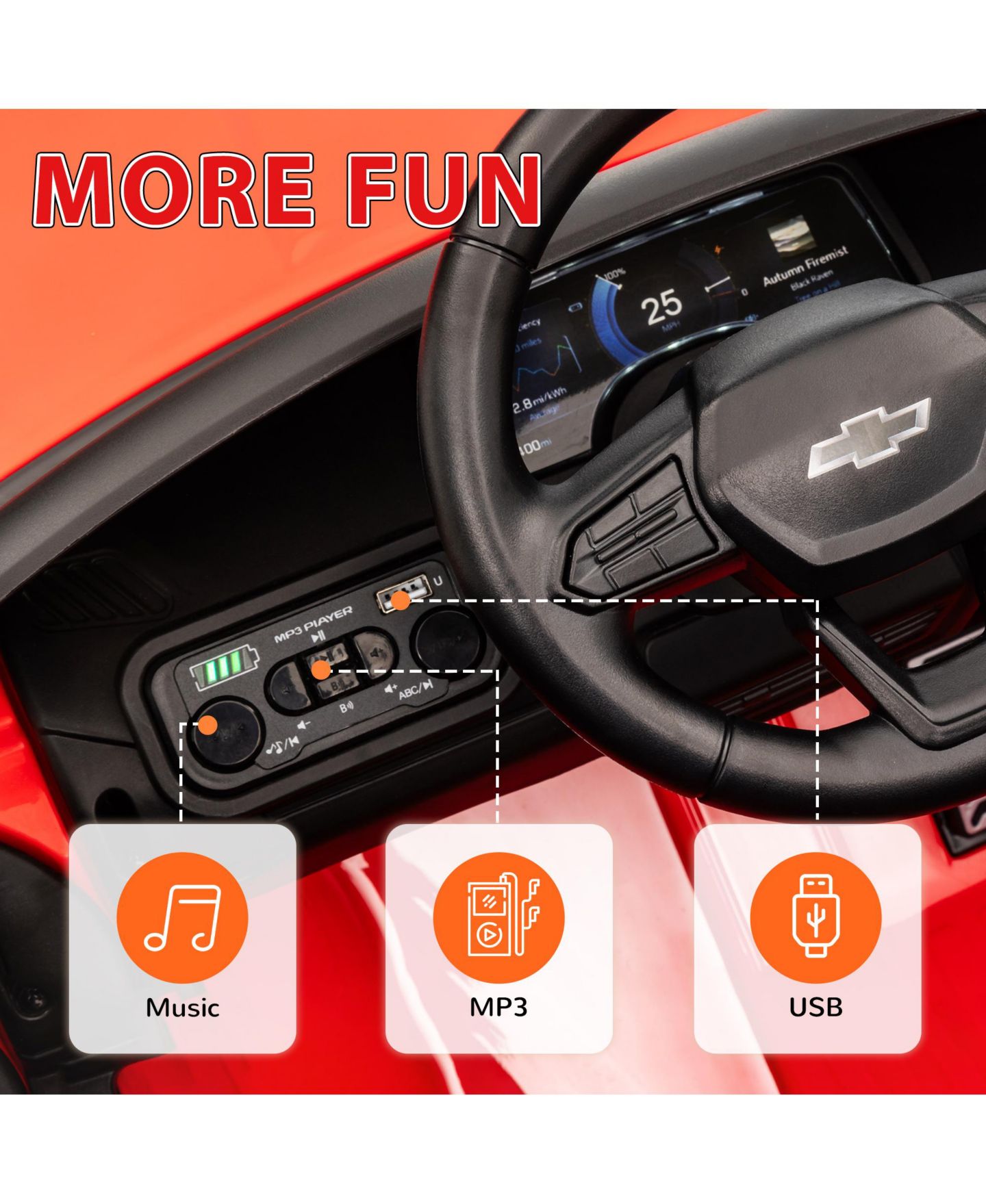 Детская игрушка Qaba Silverado EV RST Remote Control 12V Electric Ride-On Car, 66 lbs Capacity, 3–6 лет, цвет: Красный — фото 9