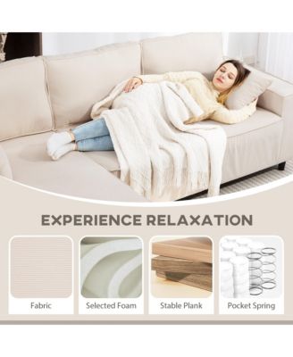 Chaise Sectional Sofa, Corduroy Fabric Corner Couch, Light