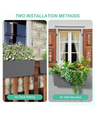 4-Pack Rectangle Self-Watering Planter Boxes for Deck Rail and Porch