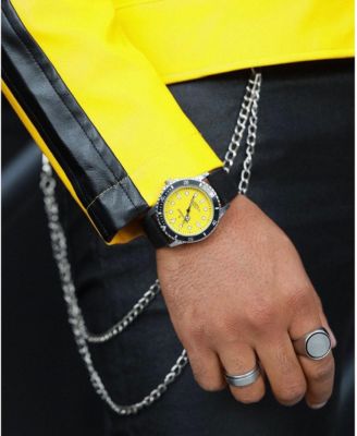 Men's Sport Bezel Watch with Yellow Dial and Black Canvas Strap