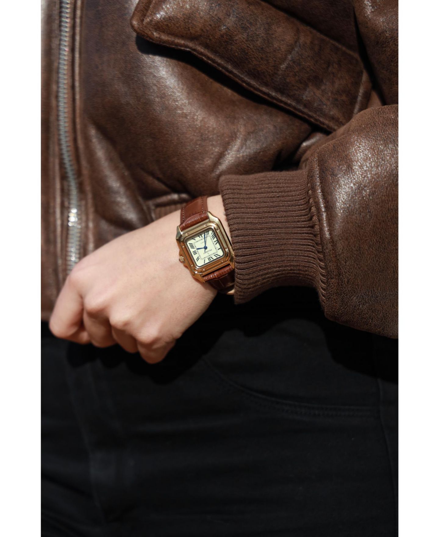 Женские часы Peugeot 14K Gold-Plated 32mm Tank Shape Brown Leather Strap Watch, цвет: Коричневый — фото 4