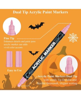 24 Colors Paint Pens Acrylic Markers, Dual-Tip Acrylic Paint Pens for Halloween Decorations, Wood, Glass and Crafts & Art Supplies