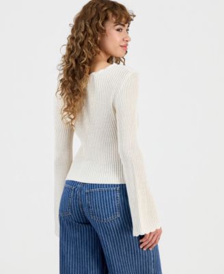 Petite Scalloped-Trim Bell-Sleeve Sweater, Macy's Exclusive 