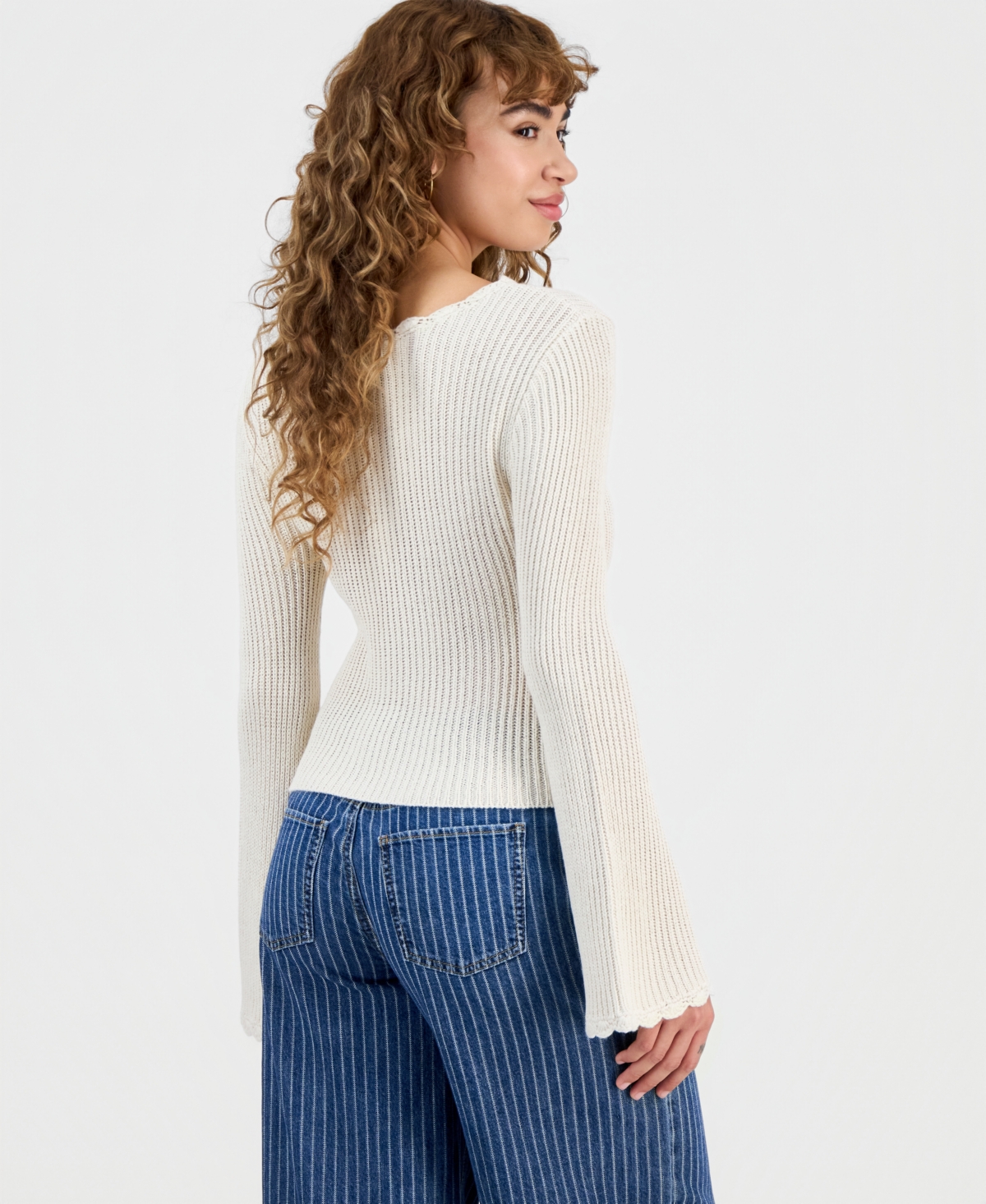 And Now This Petite Scalloped-Trim Bell-Sleeve Sweater, Macy's Exclusive
