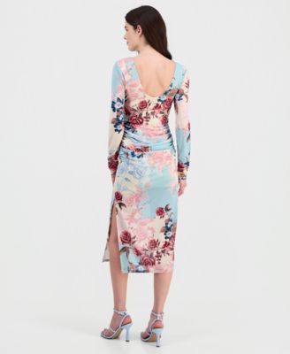 Juniors' Floral Mesh Midi Dress