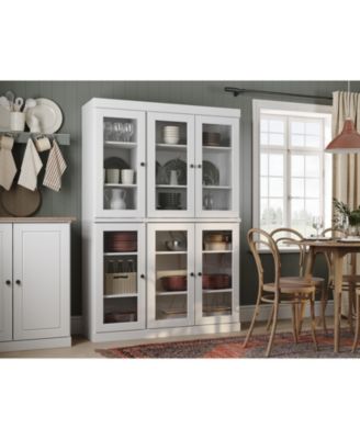 100% Solid Wood 48.5" Pantry China Cabinet with Clear Glass Doors & Adjustable Shelves