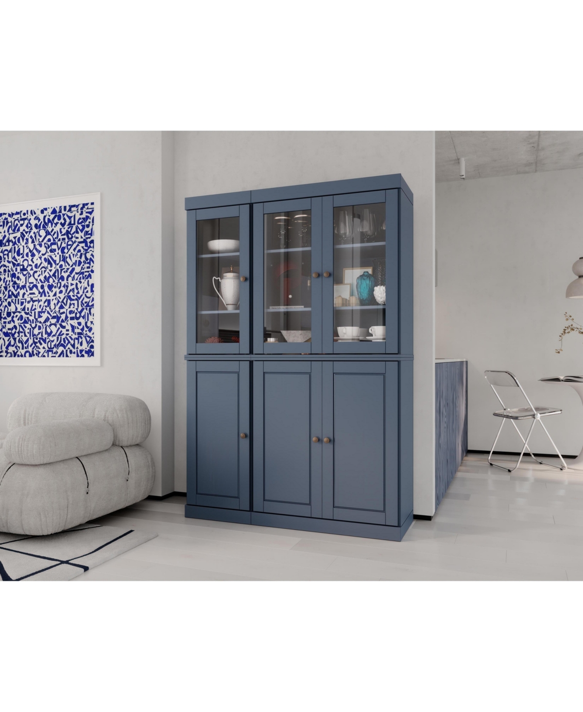 Palace Imports 100% Solid Wood 48.5" Pantry China Cabinet with Raised Panel, Clear Glass Doors & Adjustable Shelves