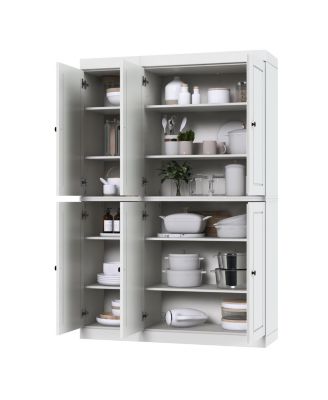 100% Solid Wood Pantry Cabinet with Raised Panel Doors, Adjustable Shelves, 48.5" Wide, 71.5" Tall
