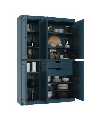 100% Solid Wood Tall Kitchen Pantry Cabinet with Raised Panel Doors, 2 Drawers