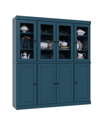 100% Solid Wood Tall Kitchen Pantry Cabinet with Glass and Raised Panel Doors